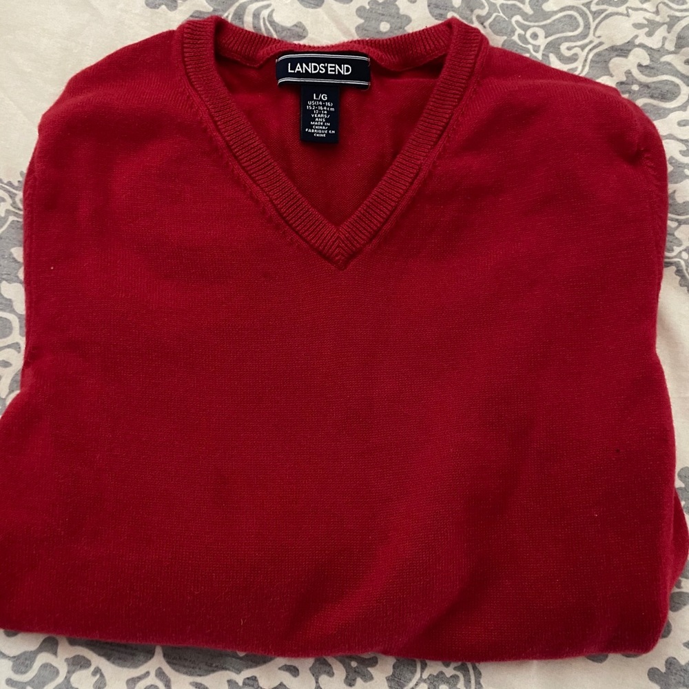 Boy’s Lands’ End red v-neck sweater